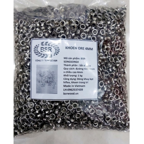 Khoen ore 4mm Khuy mắt cáo bấm túi giấy, thẻ tag Bằng sắt xi Màu bạc Túi 1kg (có / không long đền) Bán sỉ