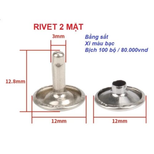 Nút tán rivet Chân cao (đinh tán) 2 mặt Bằng Sắt xi Màu bạc Size 12x12mm Làm thủ công, menu, sổ sách