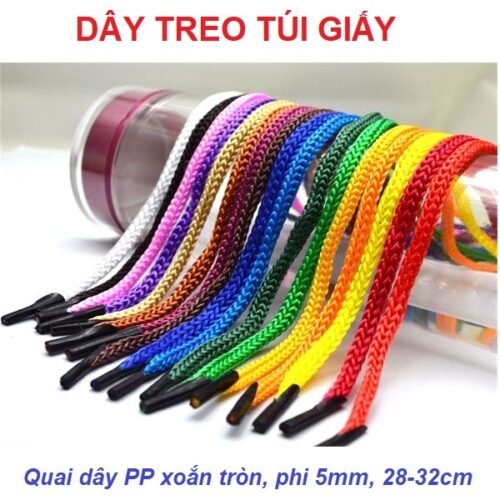 [1KG] Dây dù xỏ túi giấy , dây treo túi, dây quai túi Phi 5mm quai dây PP xoắn tròn bấm nhựa 2 đầu Nhiều màu