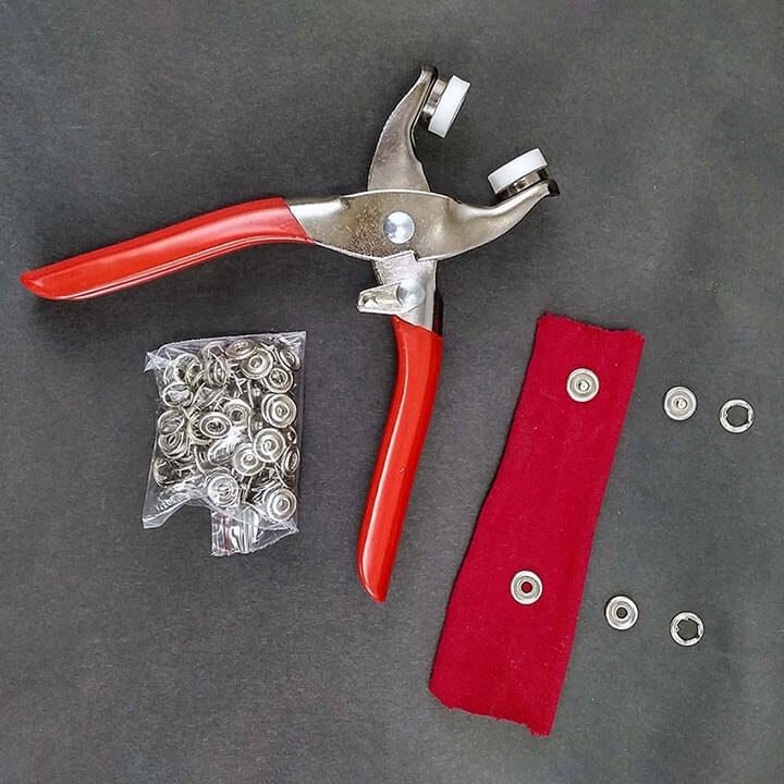Kìm bấm cúc áo (nút vành / nút 5 chấu / nút áo em bé) Size 9mm Bấm lên vải được - Ảnh 9