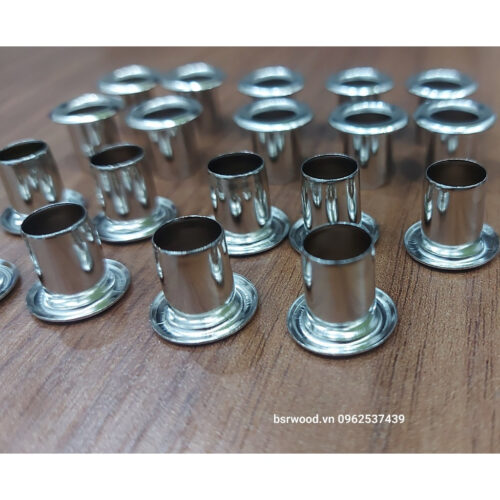 Khoen ore mắt cáo 9mm Chân cao 14mm Khuy luồn oze Khuy đột bạt,khoen bạt Bằng sắt xi Màu bạc Có long đền